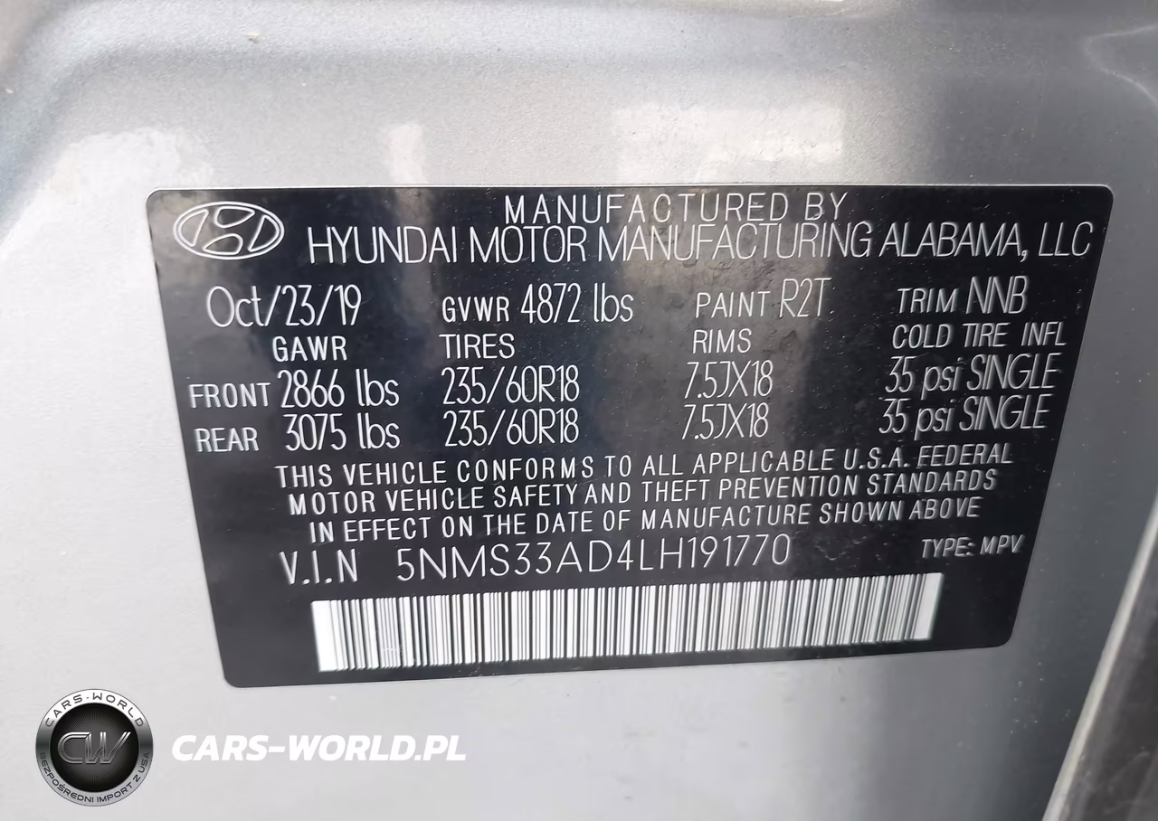 2020 Hyundai Santa Fe Sel VIN:5NMS33AD4LH191770 - 9