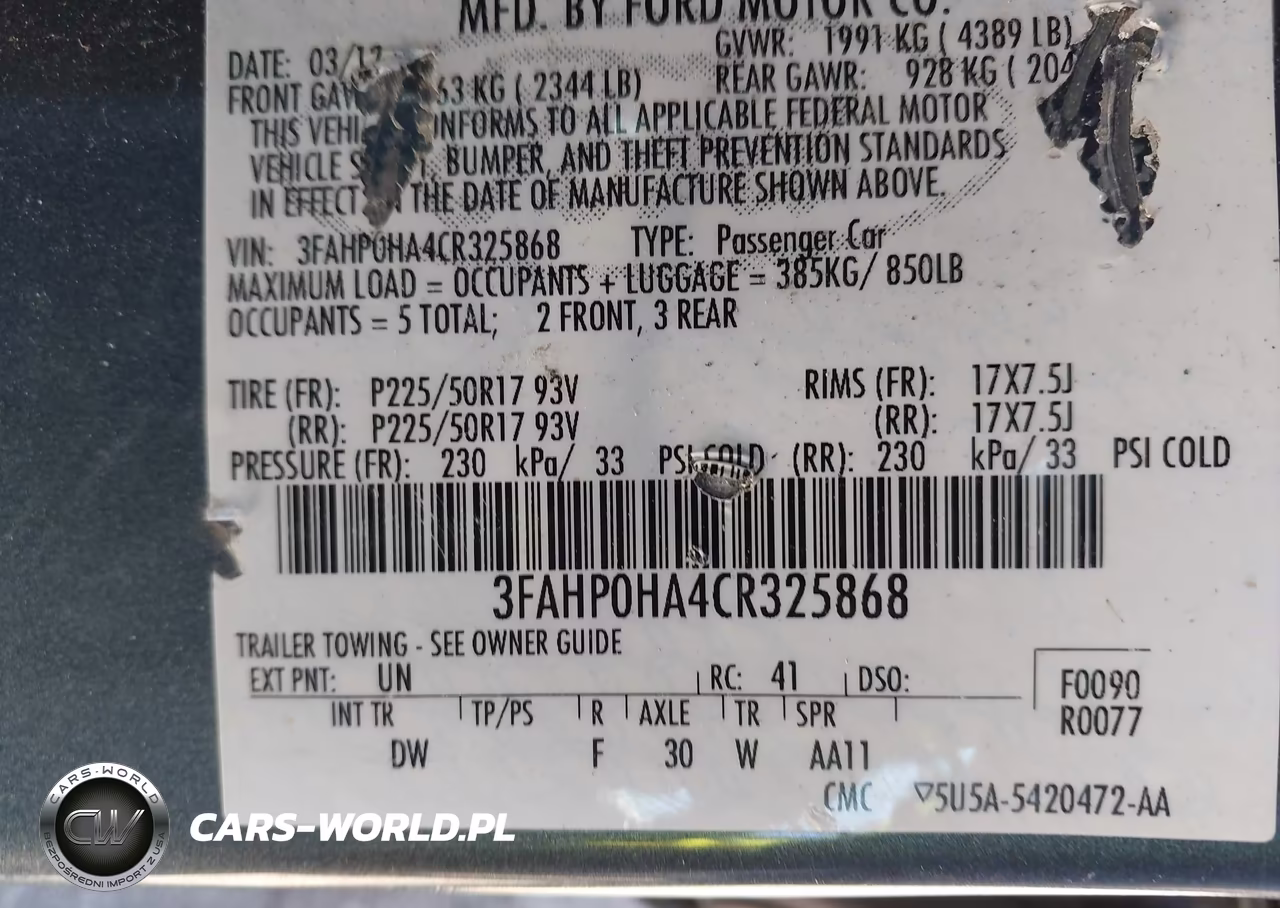 2012 Ford Fusion Se VIN:3FAHP0HA4CR325868 - 9