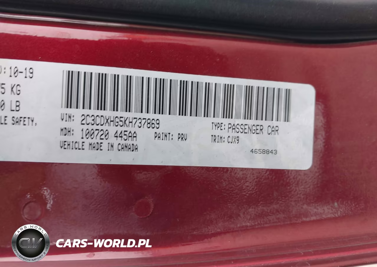 2019 DODGE CHARGER GT RWD VIN:2C3CDXHG5KH737869 - 9