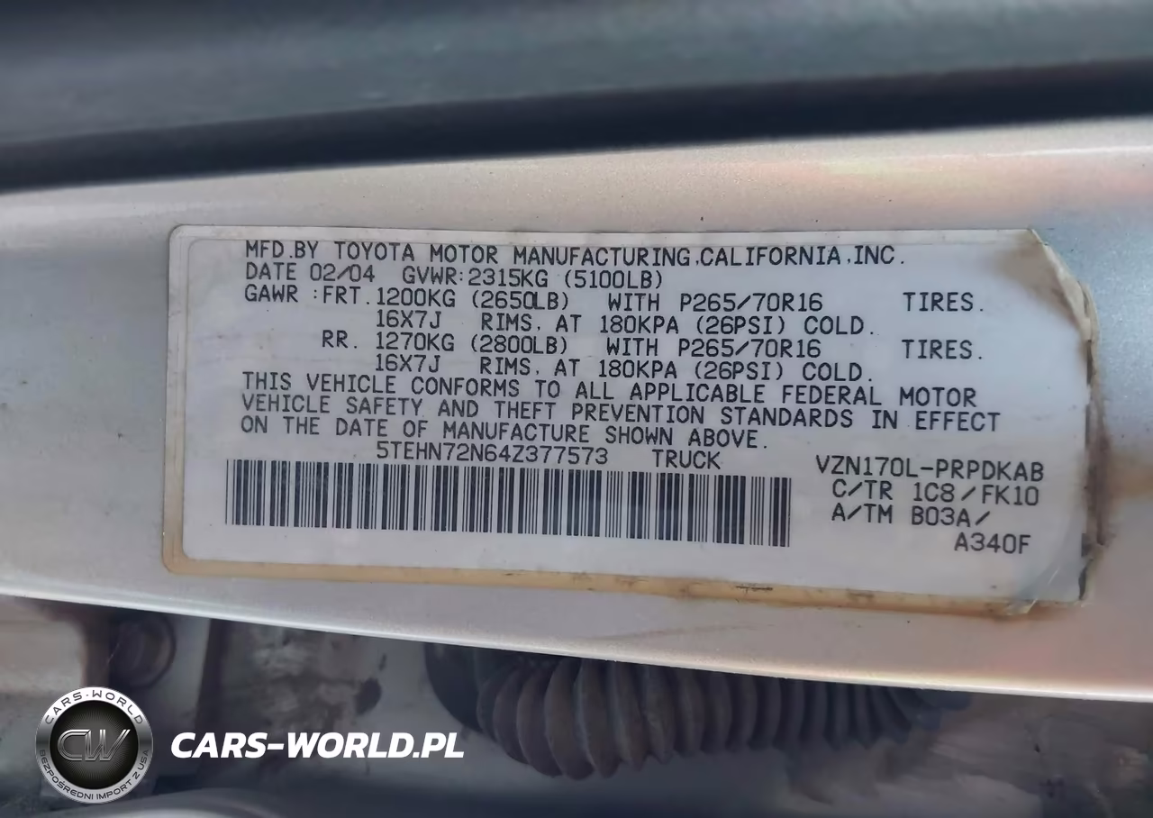 2004 Toyota Tacoma Base V6 VIN:5TEHN72N64Z377573 - 9