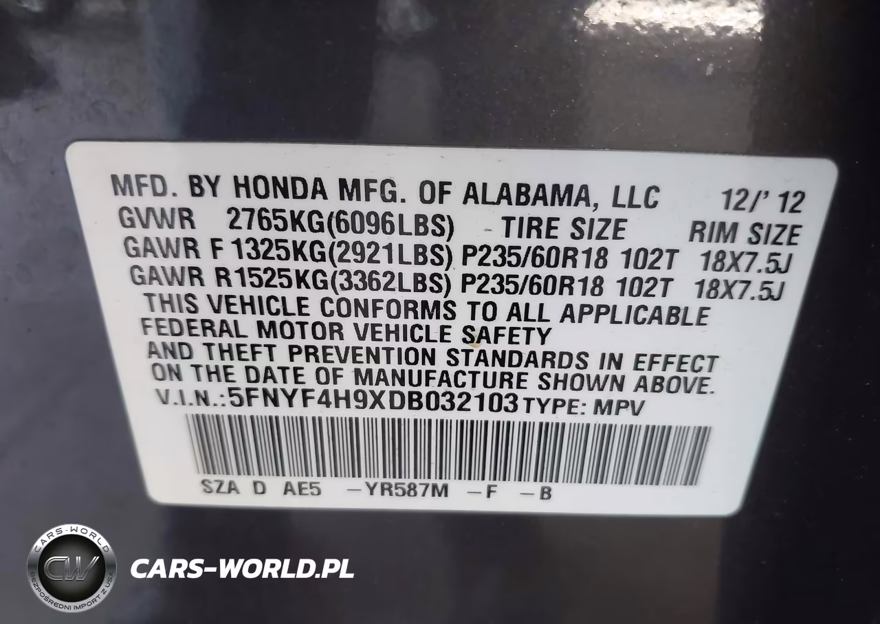 2013 Honda Pilot Touring VIN:5FNYF4H9XDB032103 - 9