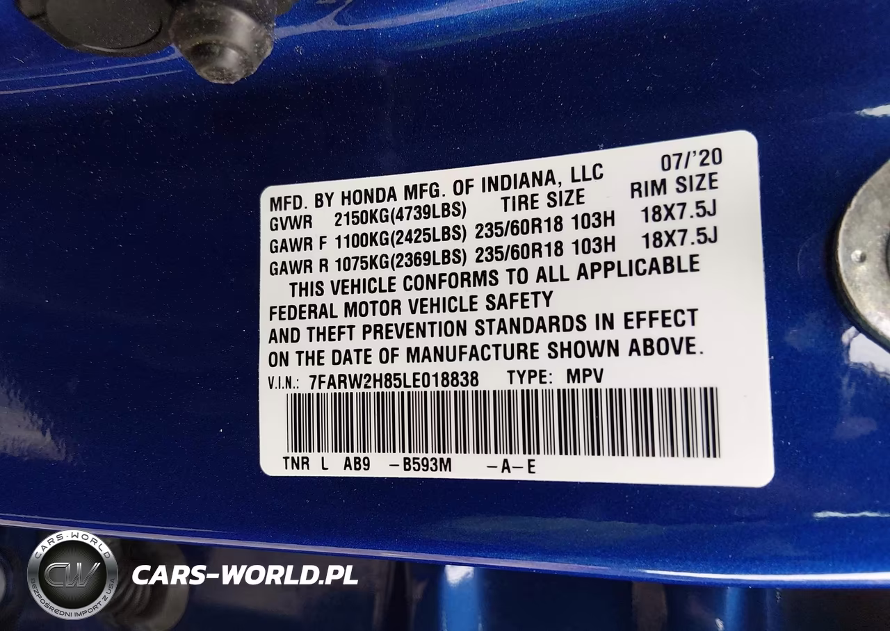 2020 Honda Cr-V Awd Ex-L VIN:7FARW2H85LE018838 - 9