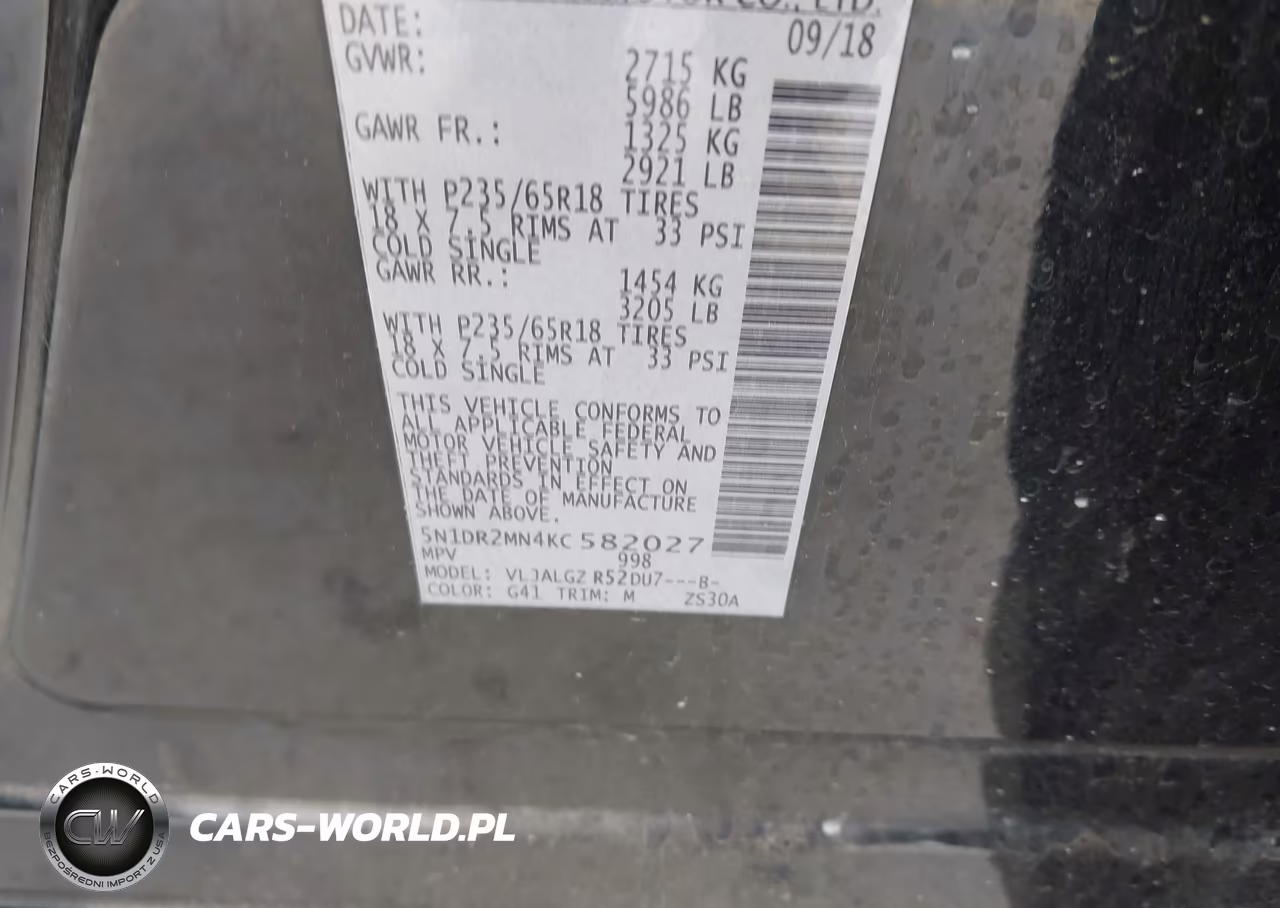 2019 Nissan Pathfinder Sl VIN:5N1DR2MN4KC582027 - 9