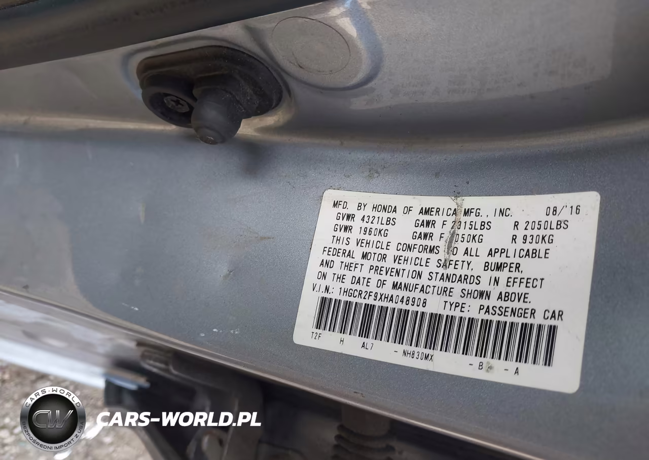 2017 Honda Accord Ex-L VIN:1HGCR2F9XHA048908 - 9