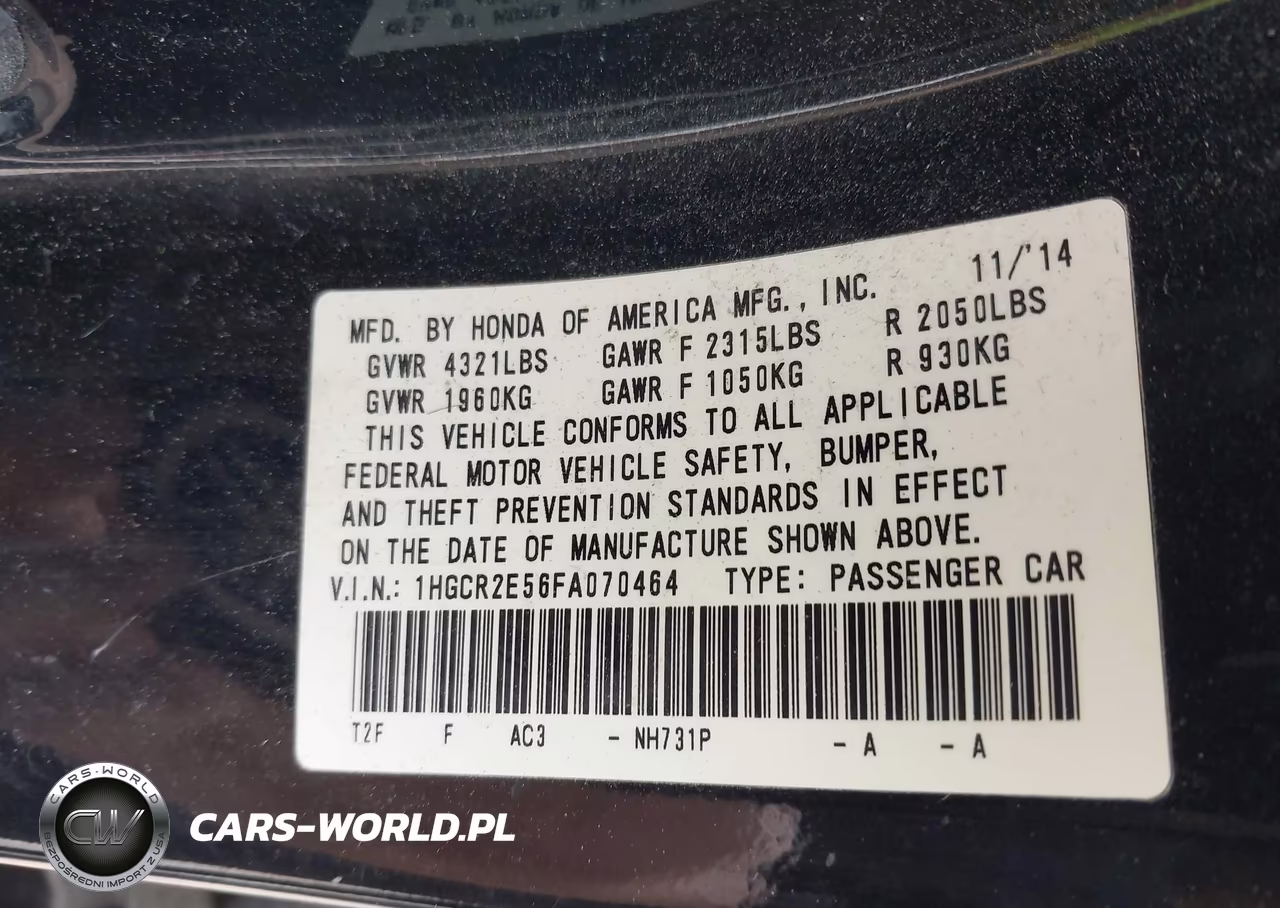 2015 Honda Accord Sport VIN:1HGCR2E56FA070464 - 9