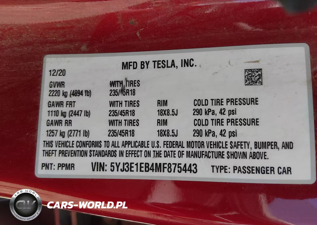 2021 Tesla Model 3 Long Range VIN:5YJ3E1EB4MF875443 - 9