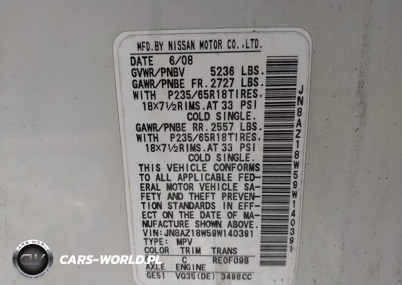2009 Nissan Murano Sl VIN:JN8AZ18W59W140391 - 9