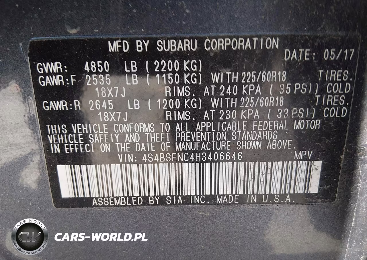 2017 Subaru Outback 3.6R Limited VIN:4S4BSENC4H3406646 - 9