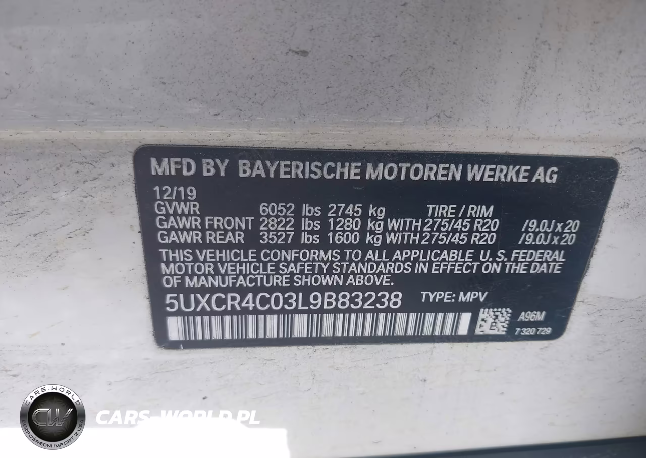 2020 BMW X5 Sdrive40I VIN:5UXCR4C03L9B83238 - 9