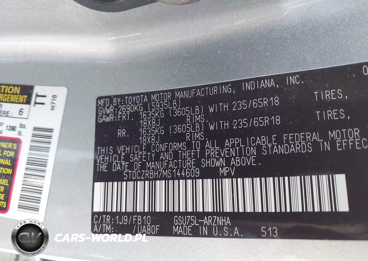 2021 Toyota Highlander L VIN:5TDCZRBH7MS144609 - 9