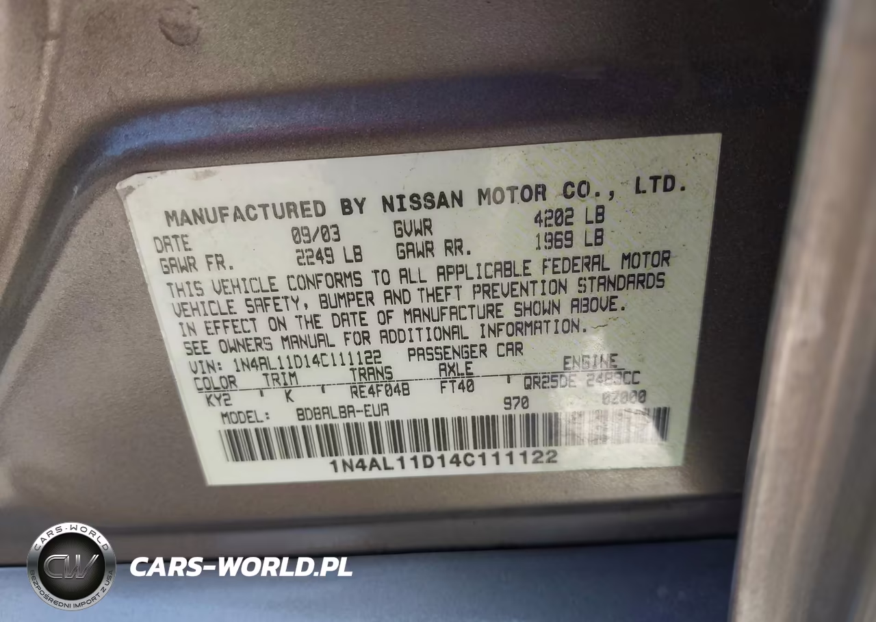 2004 Nissan Altima 2.5 S VIN:1N4AL11D14C111122 - 9