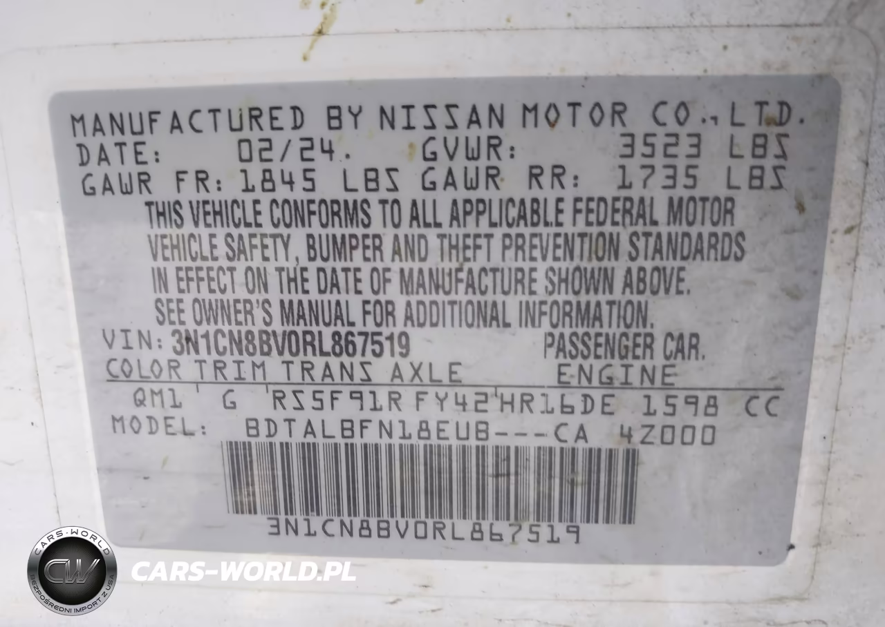 2024 Nissan Versa 1.6 S VIN:3N1CN8BV0RL867519 - 9