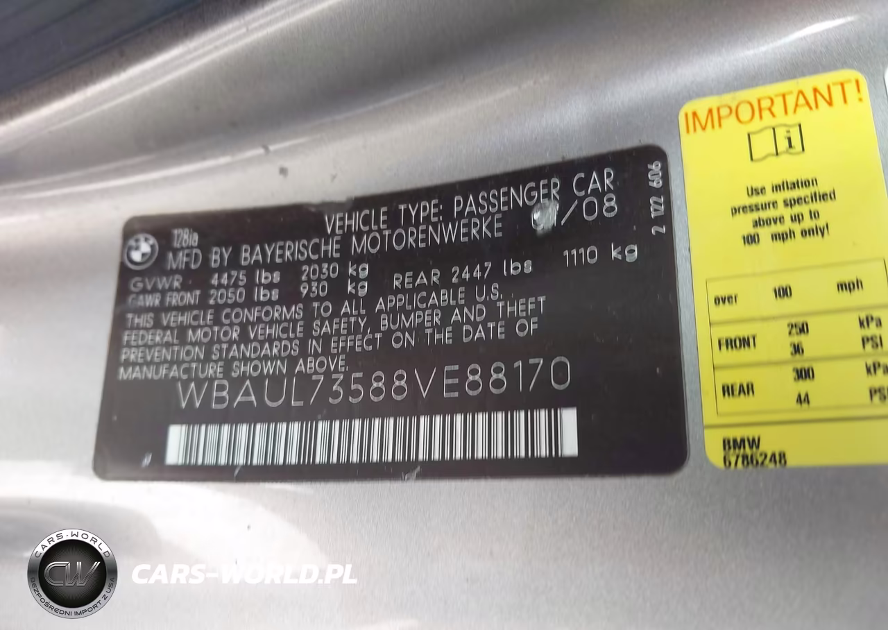 2008 BMW 128I VIN:WBAUL73588VE88170 - 9
