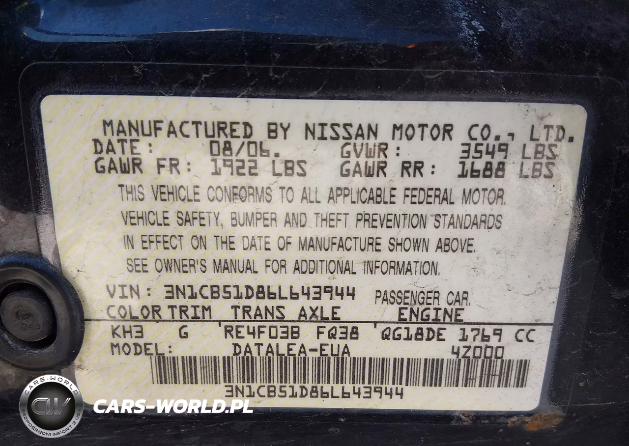 2006 Nissan Sentra 1.8S VIN:3N1CB51D86L643944 - 9