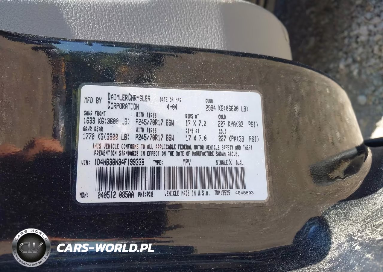 2004 Dodge Durango St VIN:1D4HB38N34F199338 - 9