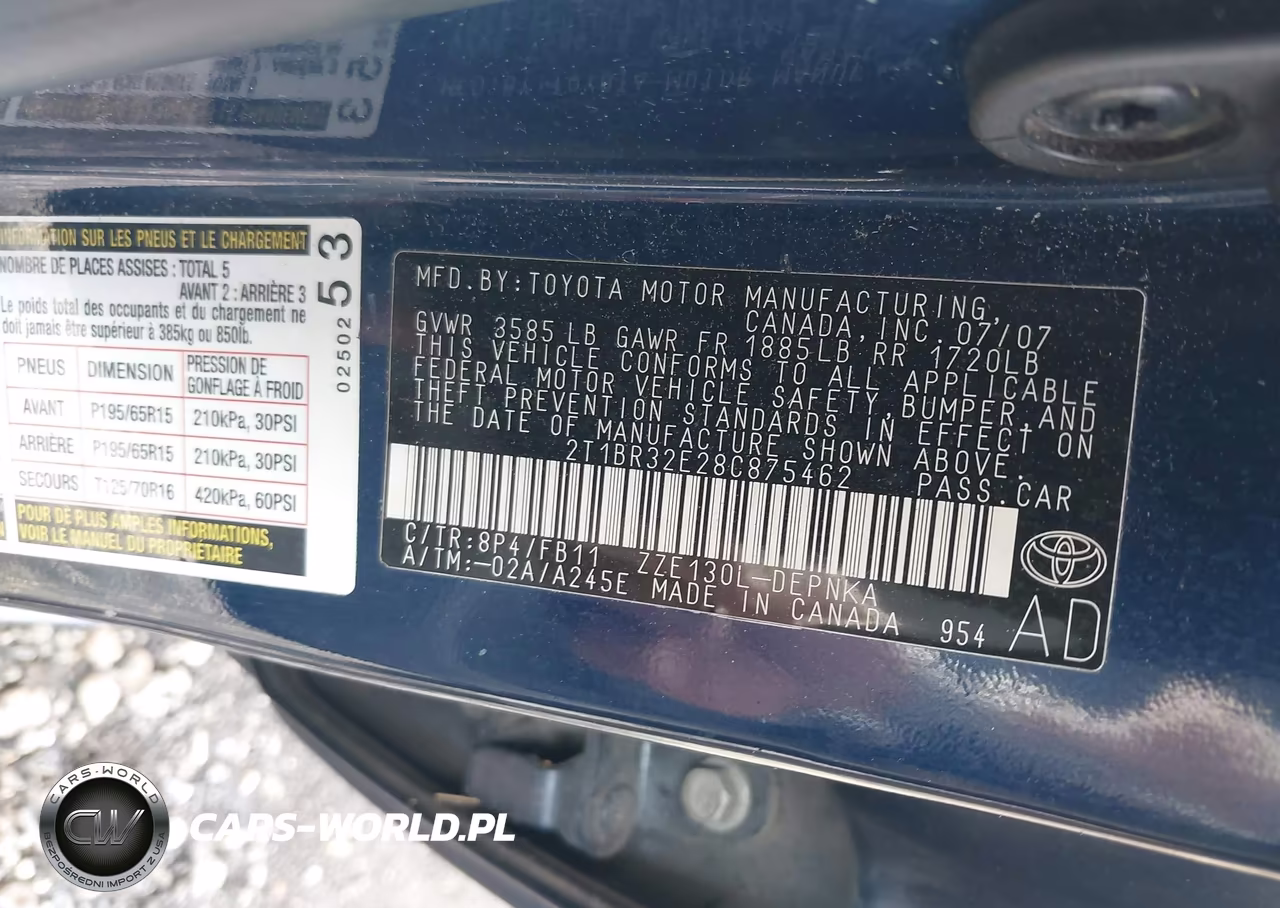 2008 Toyota Corolla Le VIN:2T1BR32E28C875462 - 9
