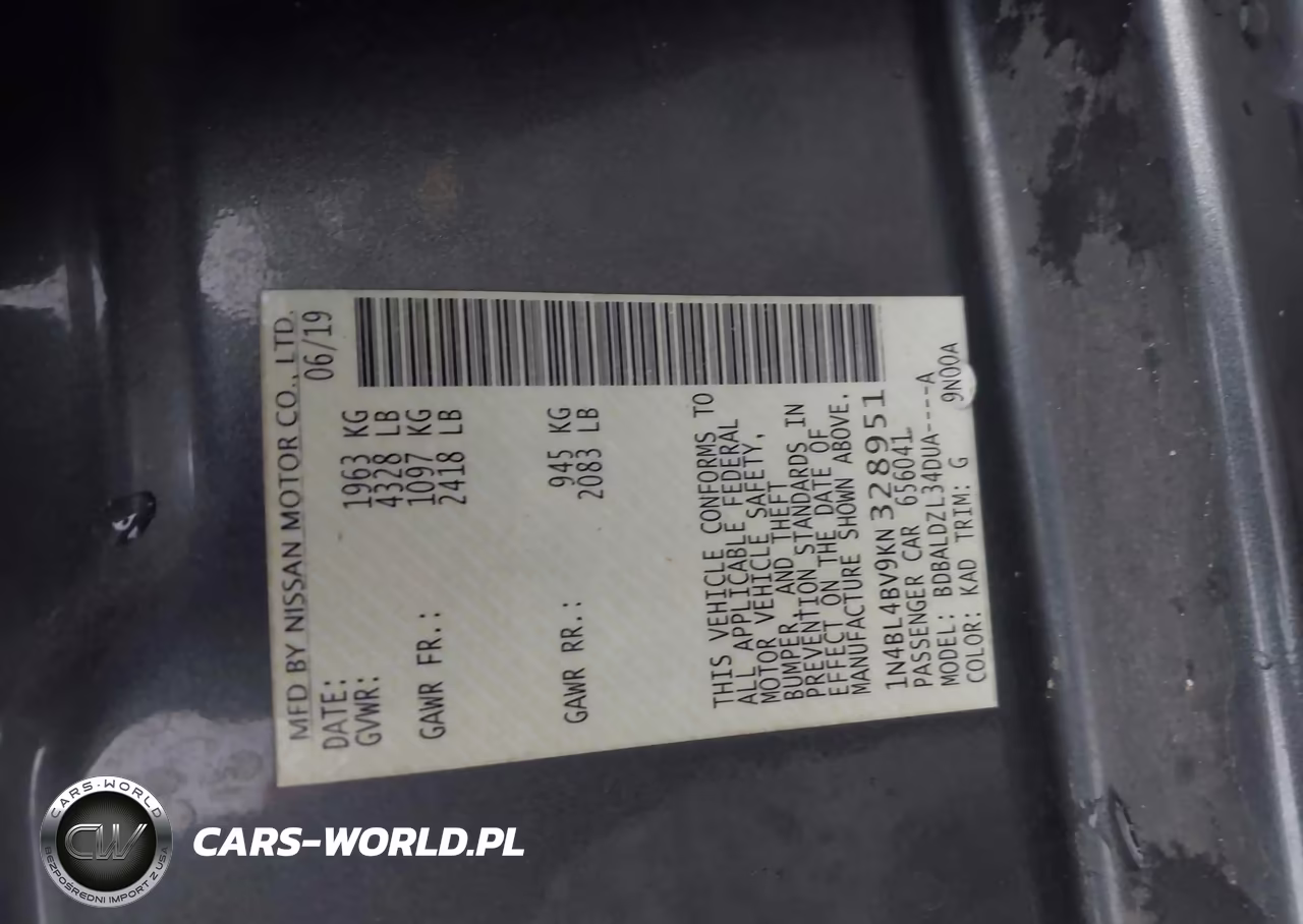 2019 Nissan Altima 2.5 S VIN:1N4BL4BV9KN328951 - 9
