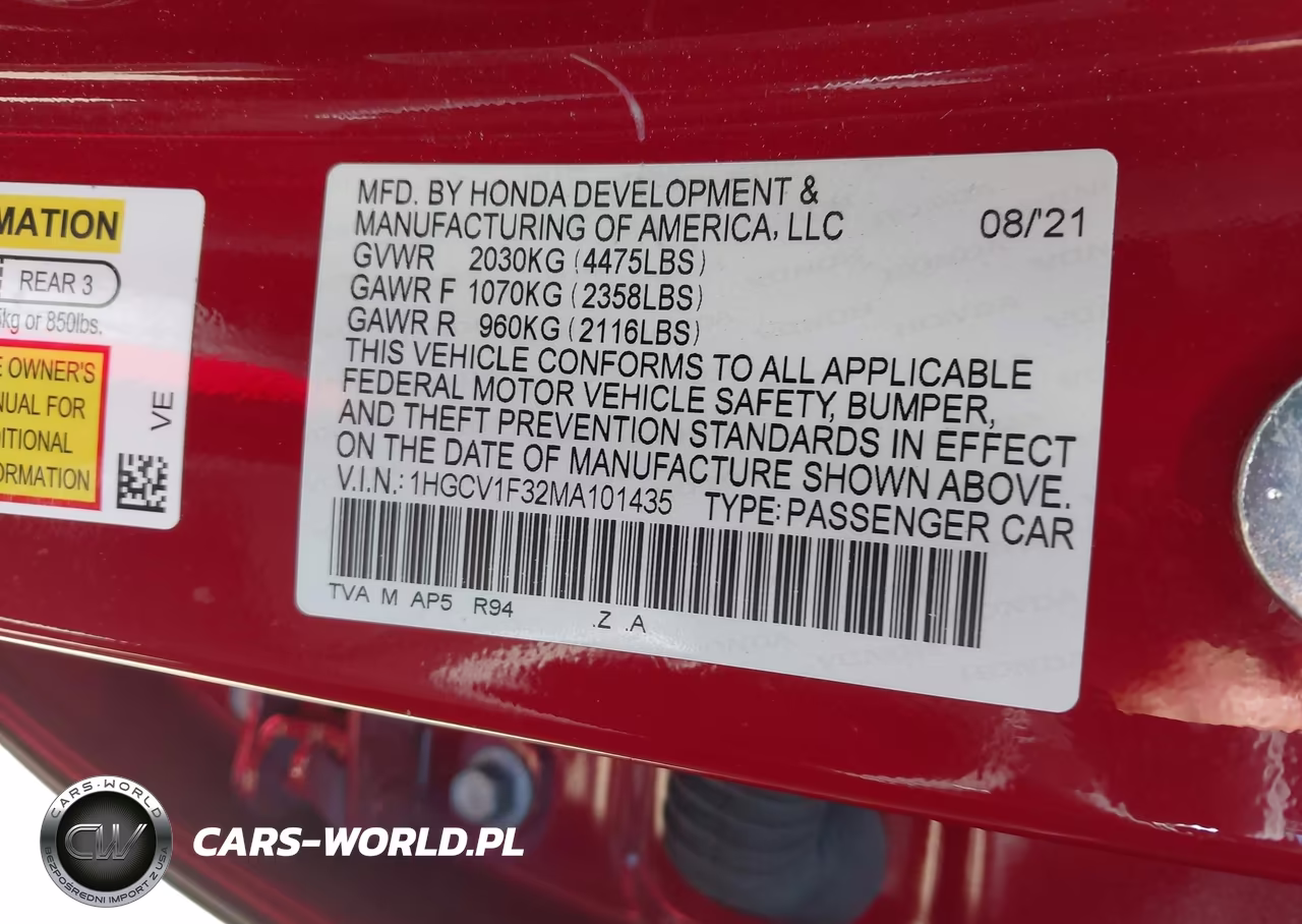 2021 Honda Accord Sport VIN:1HGCV1F32MA101435 - 9