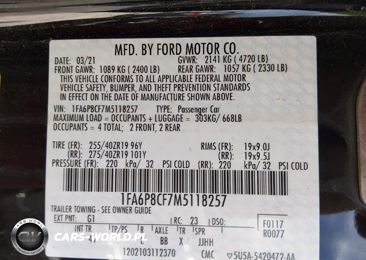 2021 Ford Mustang Gt Premium Fastback VIN:1FA6P8CF7M5118257 - 9