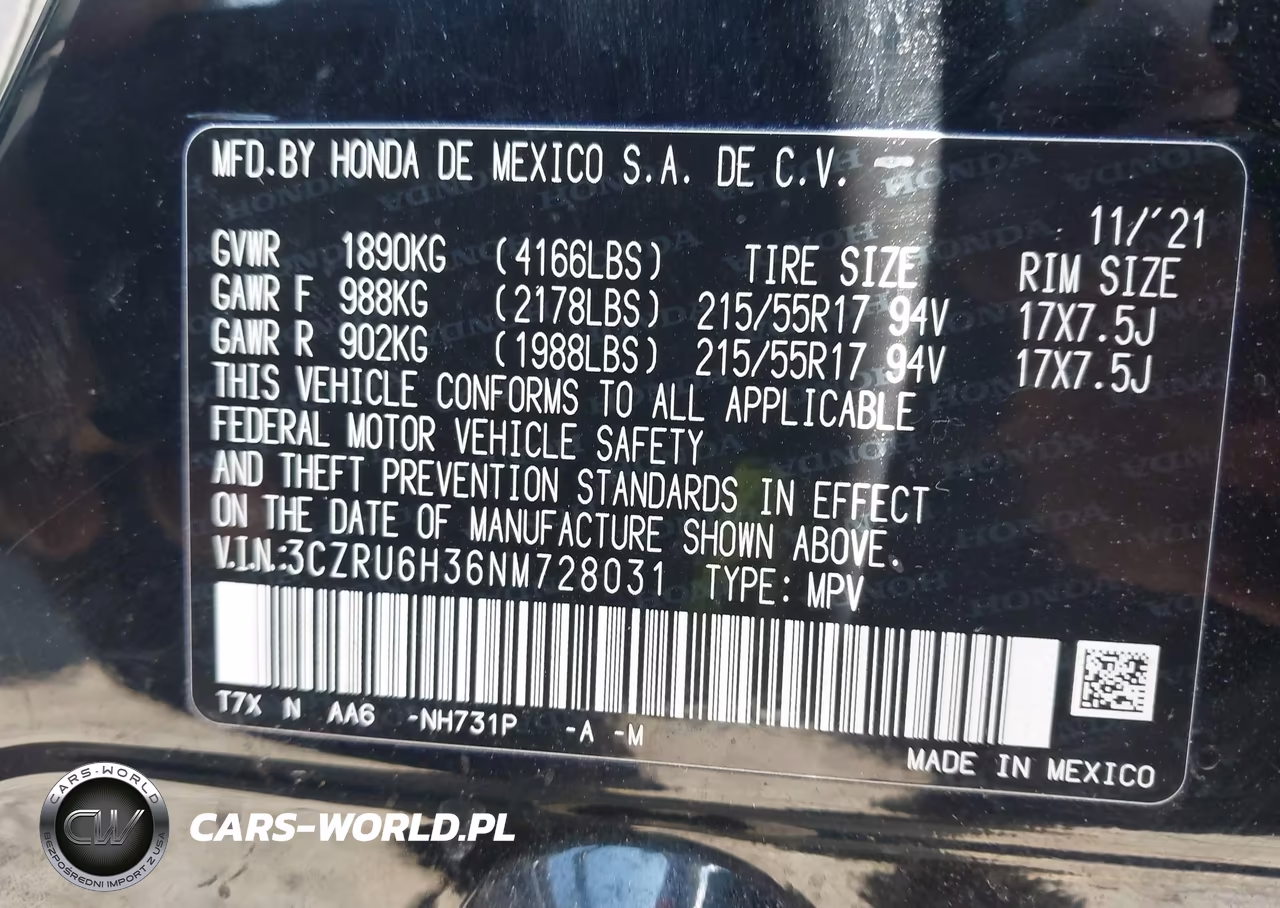 2022 Honda Hr-V Awd Lx VIN:3CZRU6H36NM728031 - 9