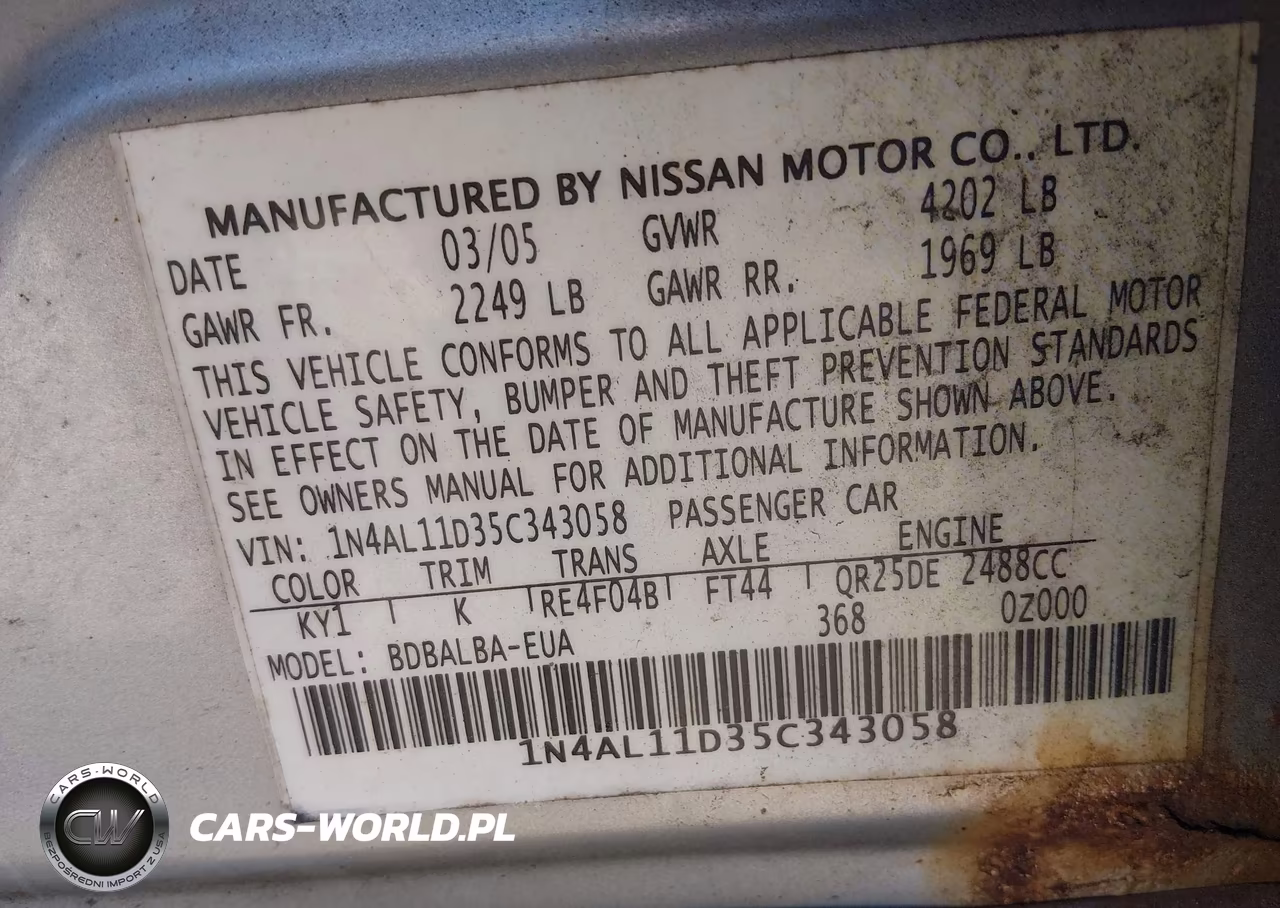 2005 Nissan Altima 2.5 S VIN:1N4AL11D35C343058 - 9