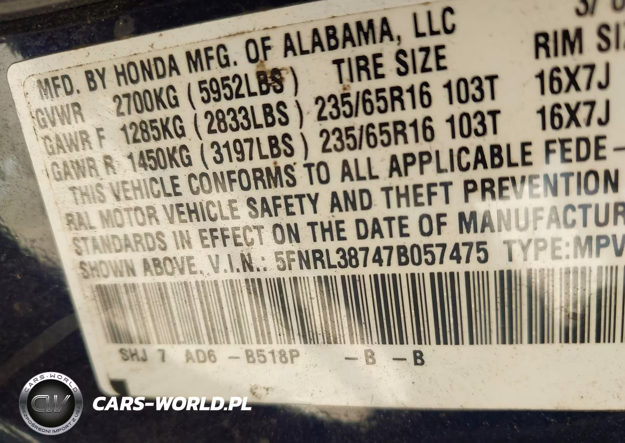 2007 Honda Odyssey Ex-L VIN:5FNRL38747B057475 - 9