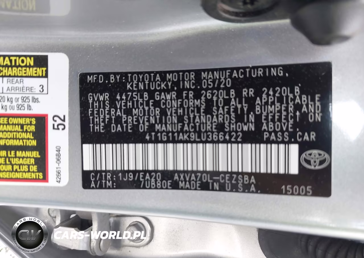 2020 Toyota Camry Se VIN:4T1G11AK9LU366422 - 9