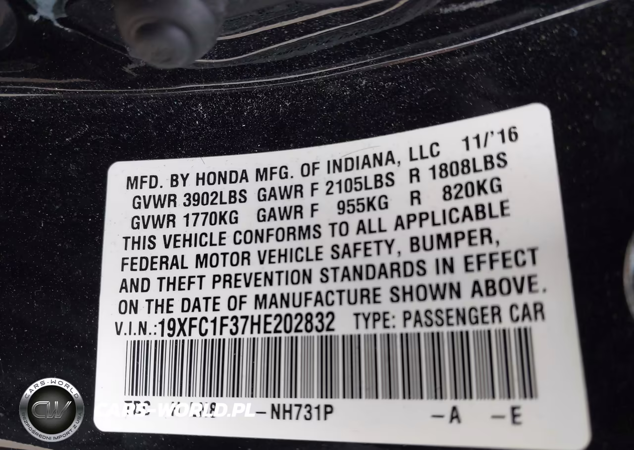 2017 Honda Civic Ex-T VIN:19XFC1F37HE202832 - 9