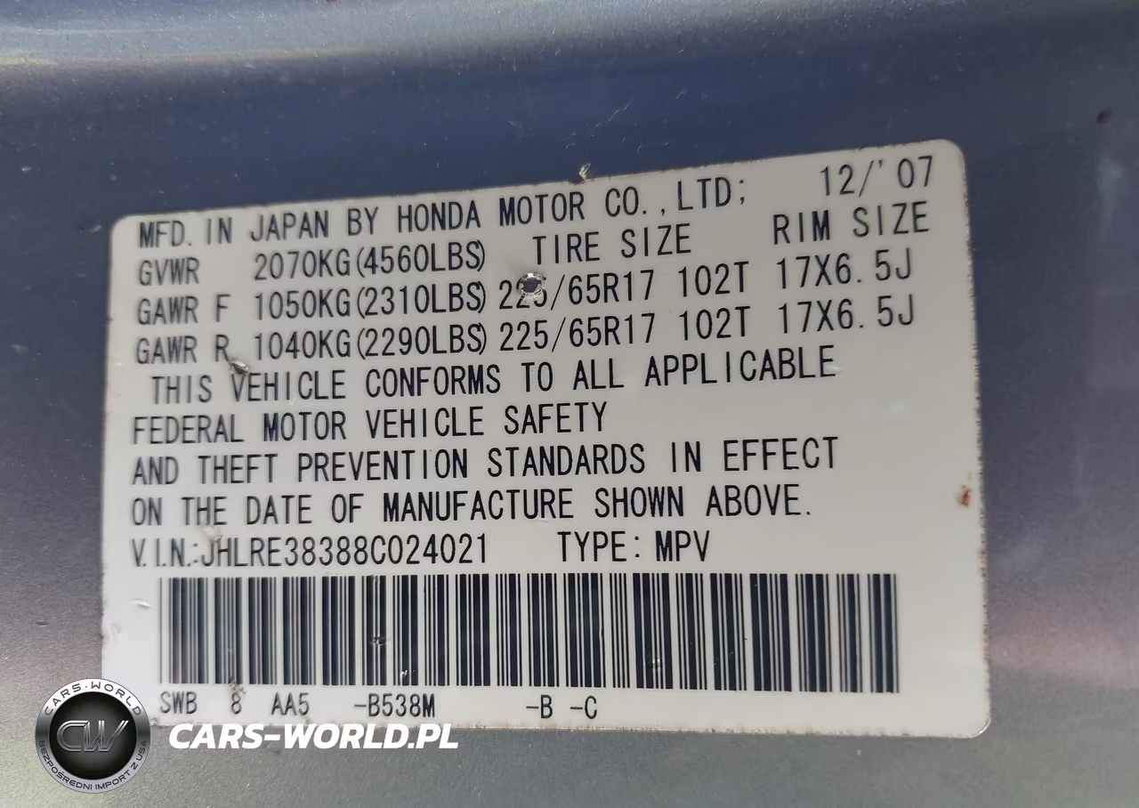 2008 Honda Cr-V Lx VIN:JHLRE38388C024021 - 9