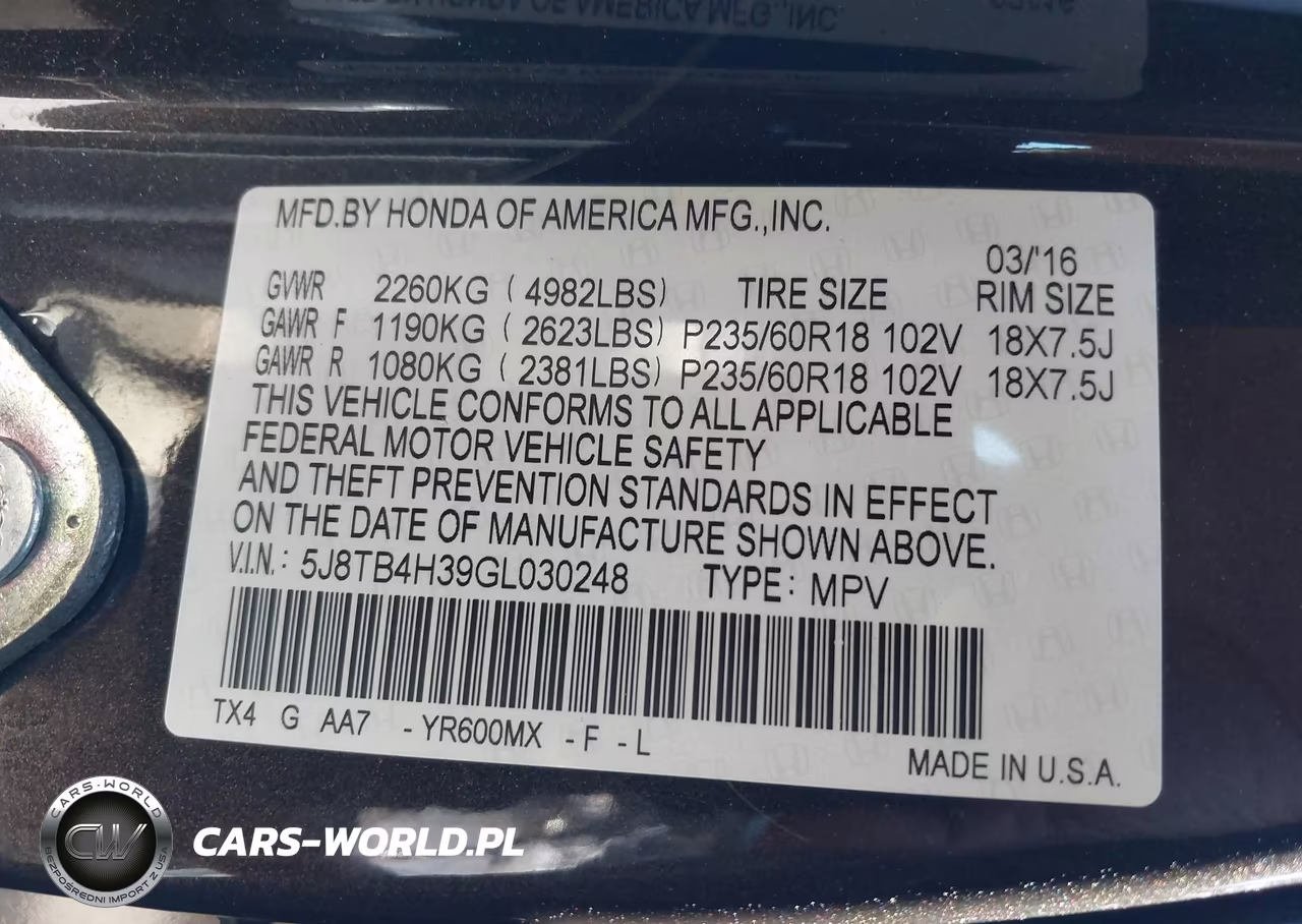 2016 Acura Rdx Acurawatch Plus Package VIN:5J8TB4H39GL030248 - 9