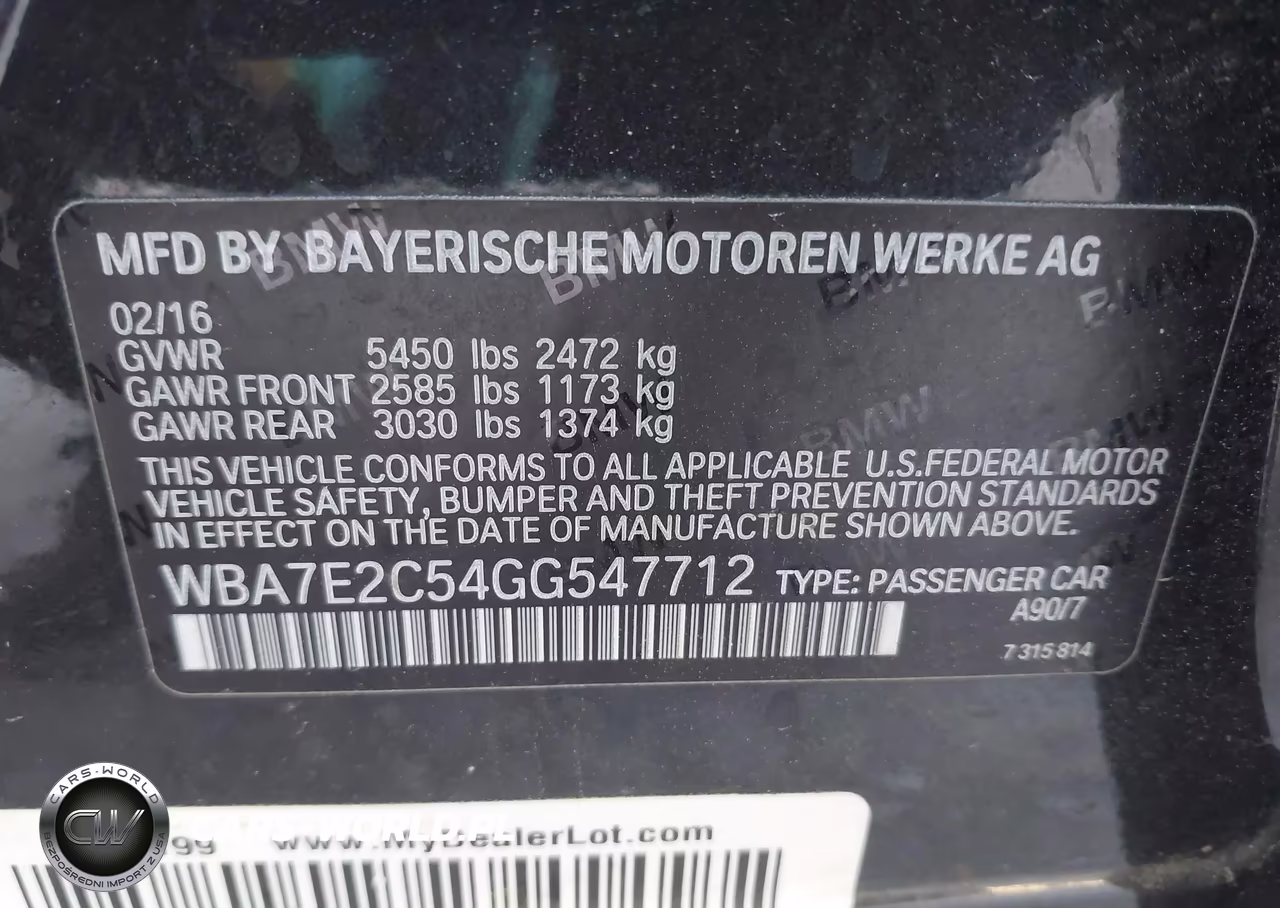 2016 BMW 740I VIN:WBA7E2C54GG547712 - 9