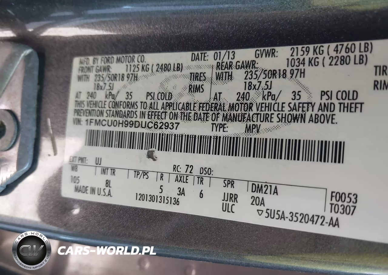 2013 Ford Escape Sel VIN:1FMCU0H99DUC62937 - 9