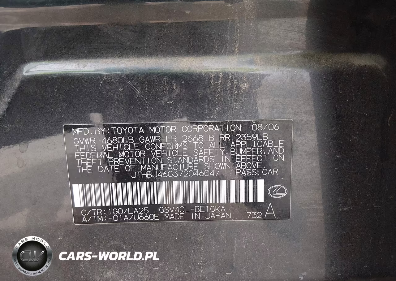 2007 Lexus Es 350 VIN:JTHBJ46G372046047 - 9