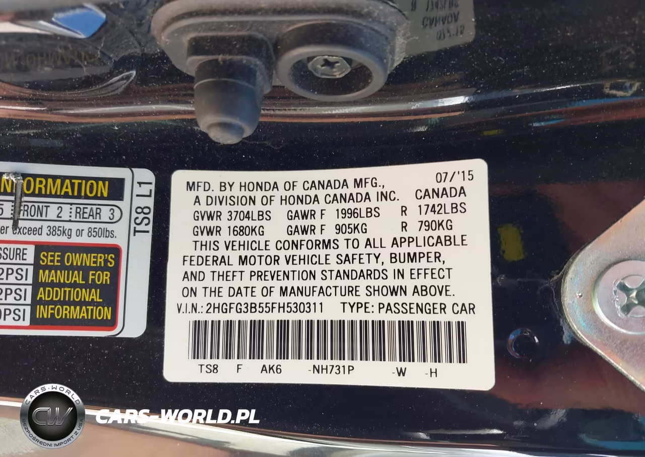 2015 Honda Civic Lx VIN:2HGFG3B55FH530311 - 9