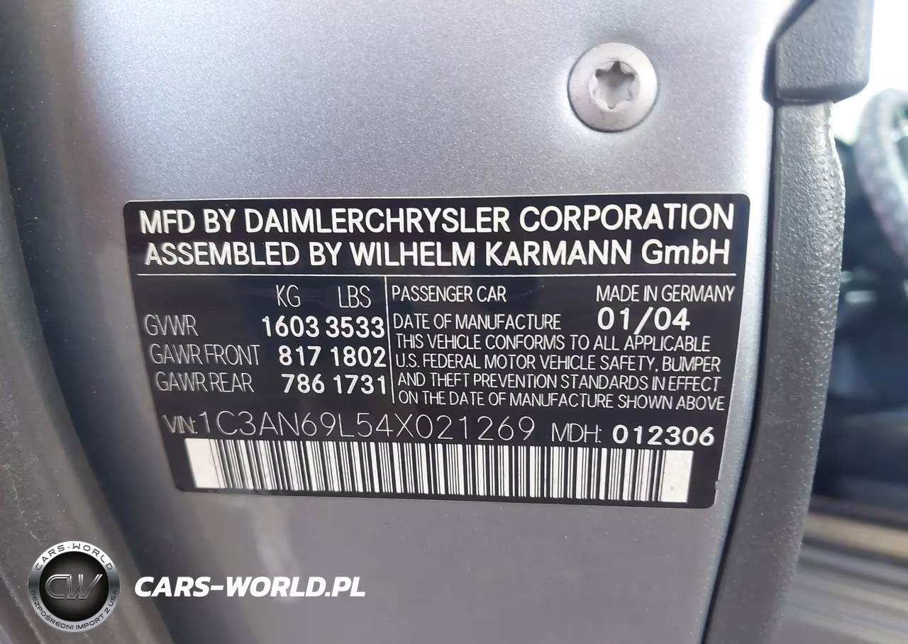2004 Chrysler Crossfire VIN:1C3AN69L54X021269 - 9