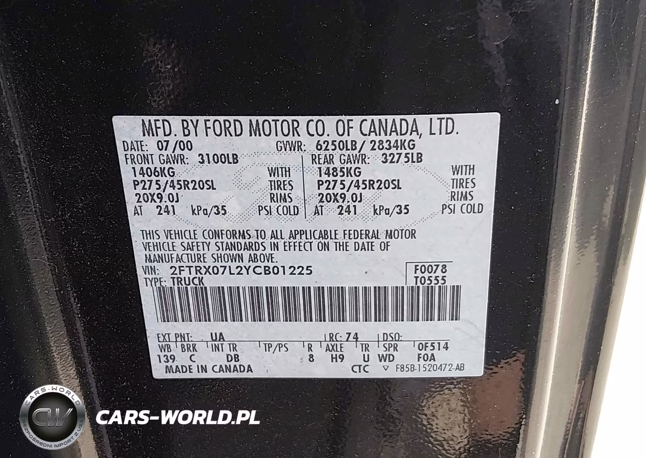 2000 Ford F150 VIN:2FTRX07L2YCB01225 - 9