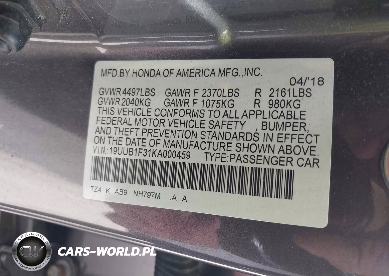 2019 Acura Tlx Standard VIN:19UUB1F31KA000459 - 9