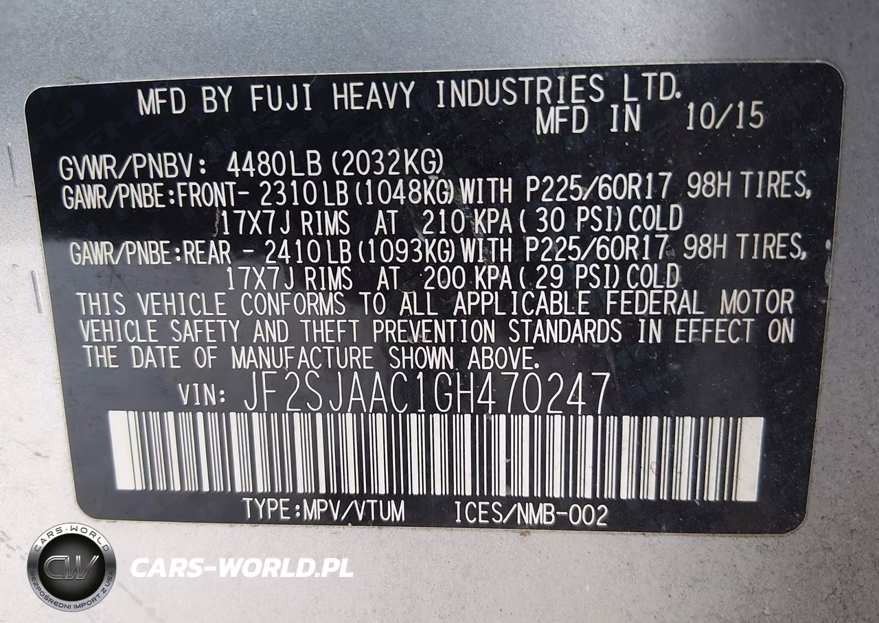2016 Subaru Forester 2.5I VIN:JF2SJAAC1GH470247 - 9