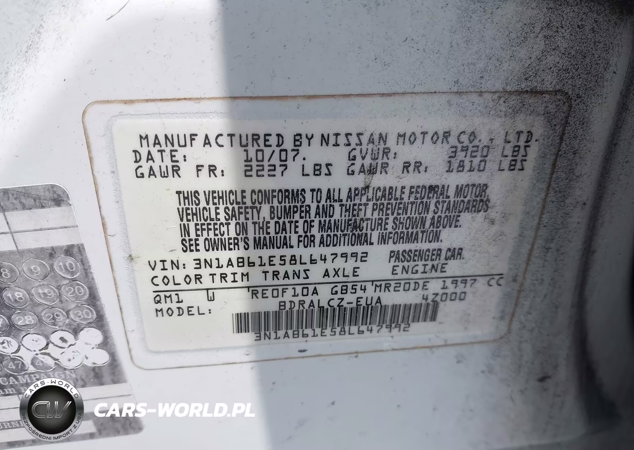 2008 Nissan Sentra 2.0 VIN:3N1AB61E58L647992 - 9