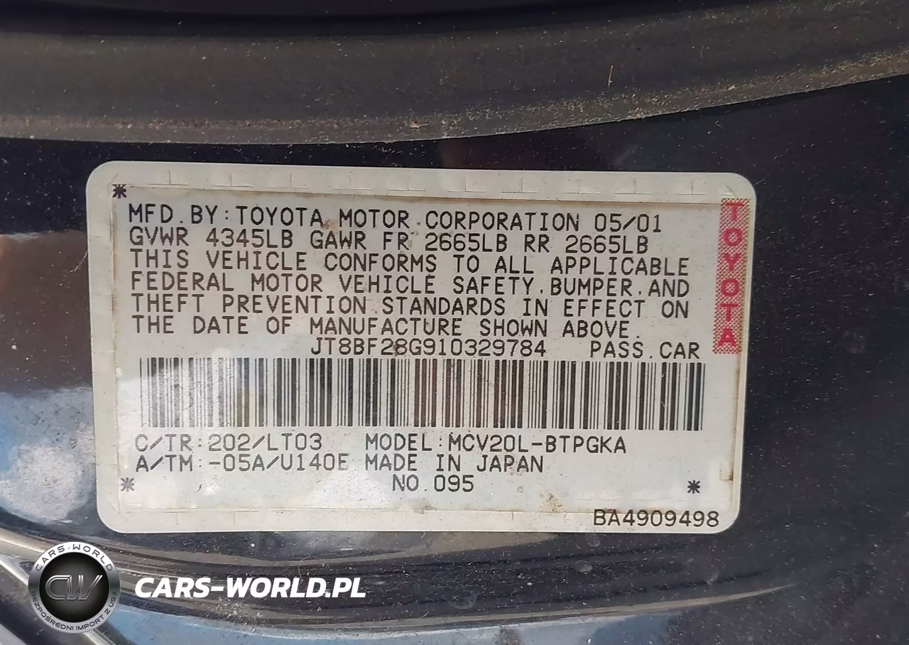 2001 Lexus Es 300 VIN:JT8BF28G910329784 - 9