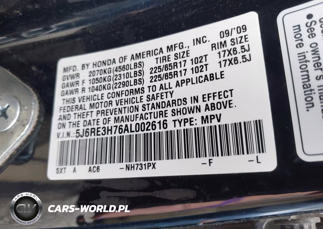 2010 Honda Cr-V Ex-L VIN:5J6RE3H76AL002616 - 9