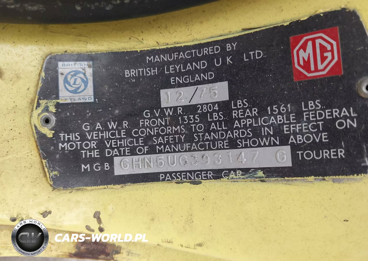 1976 Mg Mgb VIN:GHN5UG393147G - 9
