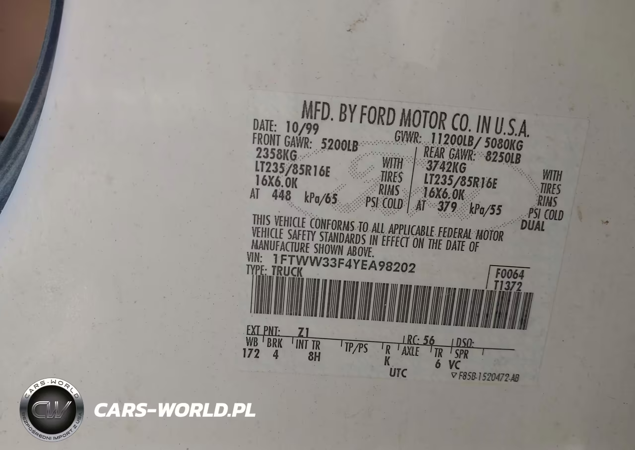 2000 Ford F-350 Lariat-Xl-Xlt VIN:1FTWW33F4YEA98202 - 9