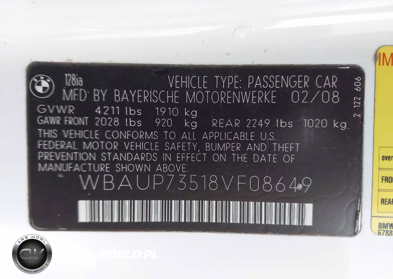 2008 BMW 128I VIN:WBAUP73518VF08649 - 9