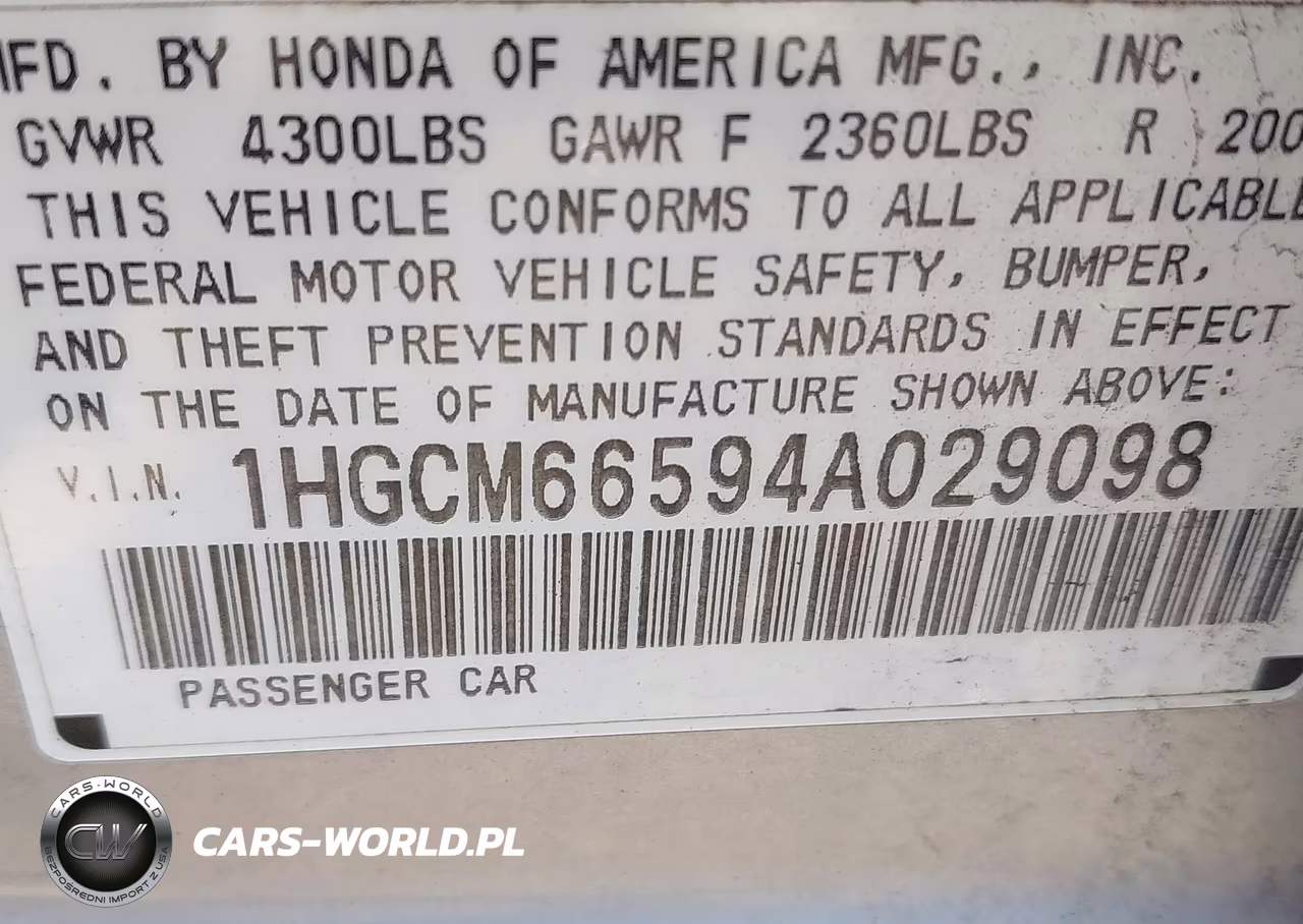 2004 Honda Accord 3.0 Ex VIN:1HGCM66594A029098 - 9