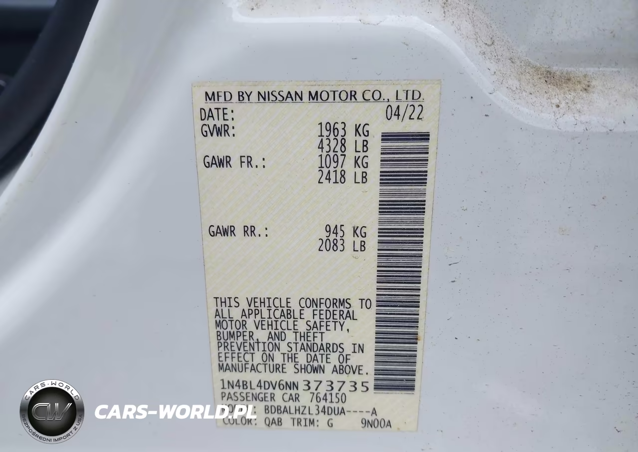 2022 Nissan Altima Sv Fwd VIN:1N4BL4DV6NN373735 - 9