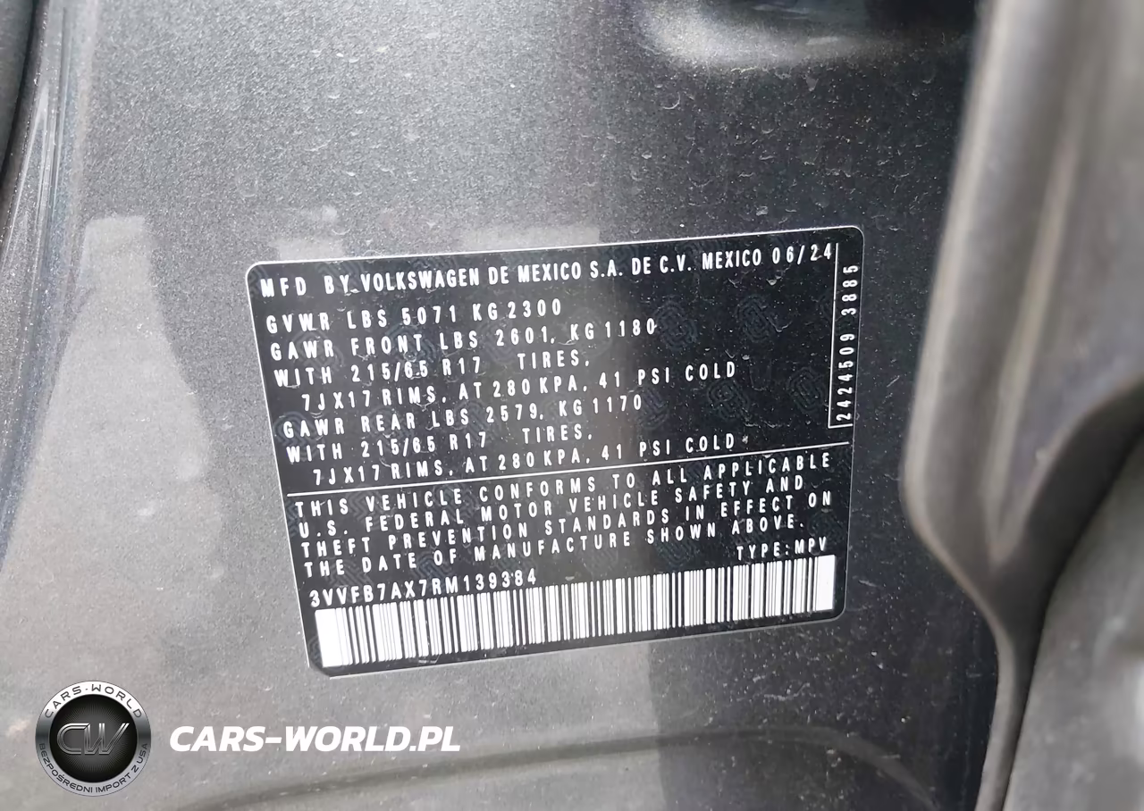 2024 Volkswagen Tiguan 2.0T S VIN:3VVFB7AX7RM139384 - 9
