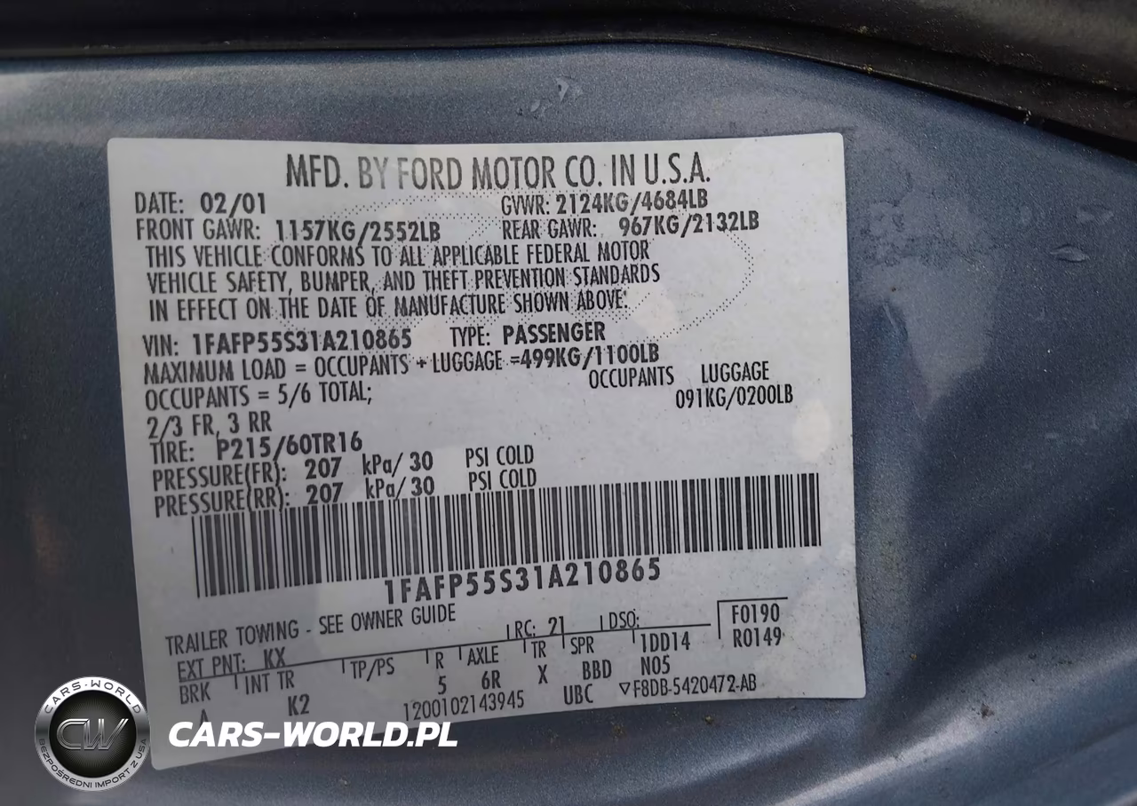2001 Ford Taurus Ses VIN:1FAFP55S31A210865 - 9