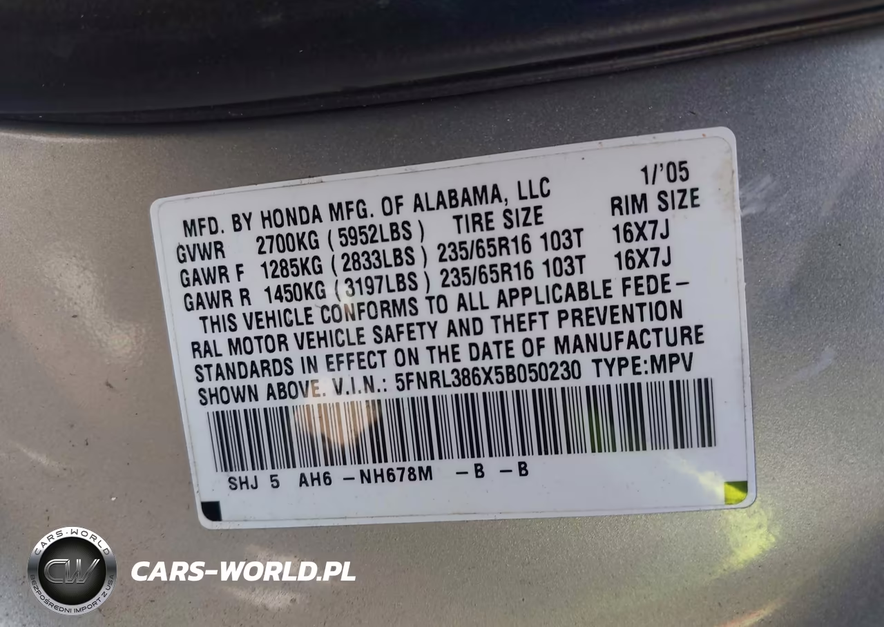 2005 Honda Odyssey Ex-L VIN:5FNRL386X5B050230 - 9
