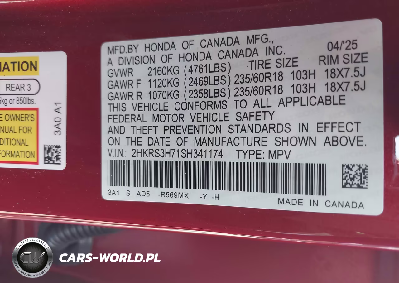 2025 Honda Cr-V Ex-L 2Wd VIN:2HKRS3H71SH341174 - 9